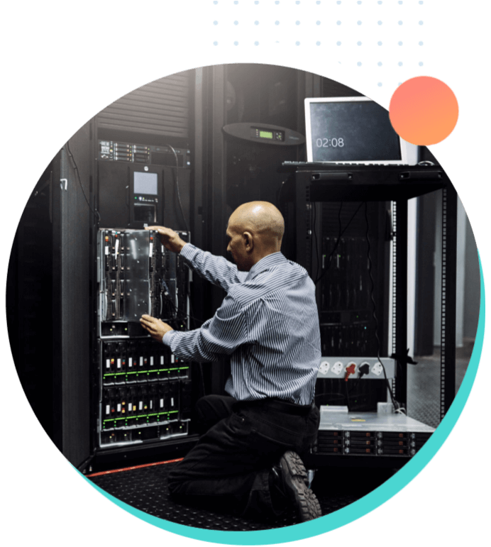 A Data Center Remote Hands Engineer upgrading blade servers